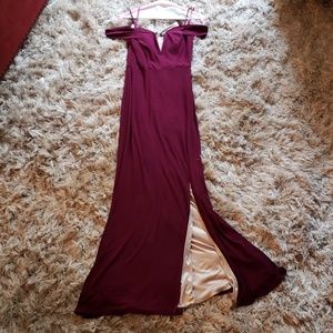 JODI KRISTOPHER 5 plum slit leg prom dress